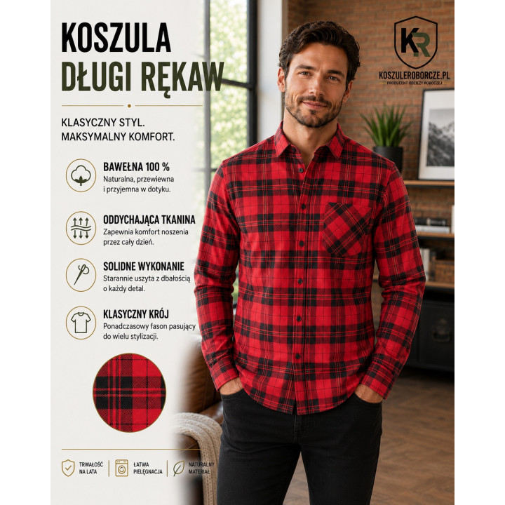 Koszula flanelowa robocza Bragio 100% bawełna 170 g/m²