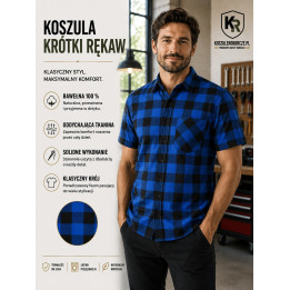 Koszula flanelowa krótki rękaw 100% bawełna 170 g Niebieska