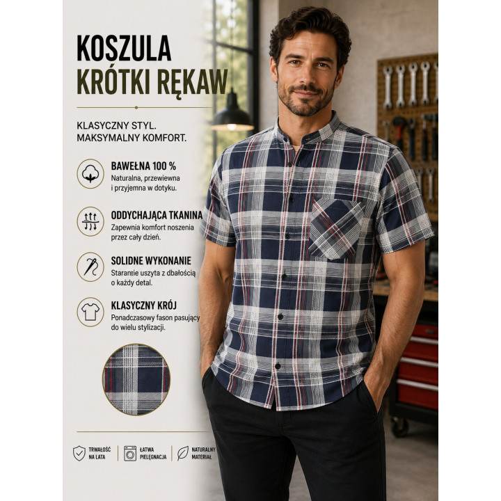 Koszula flanelowa krótki rękaw 100% bawełna 170 g/m²