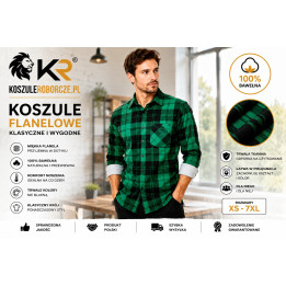 Koszula flanelowa robocza 100% bawełna 170 g/m² zielono-czarna