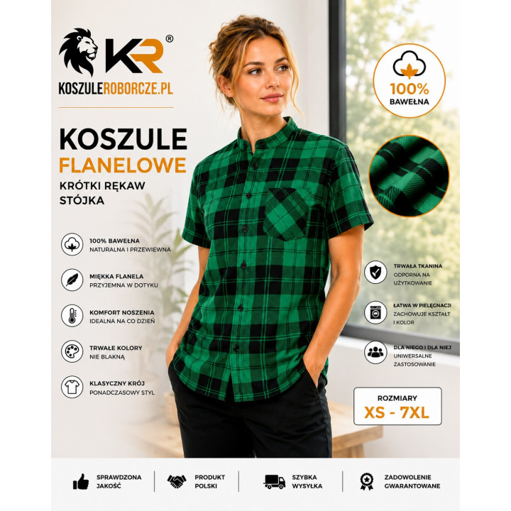 Koszula flanelowa z krótkim rękawem 100% bawełna 170 g