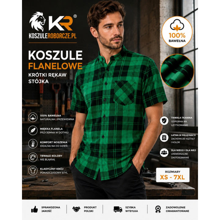 Koszula flanelowa z krótkim rękawem 100% bawełna 170 g