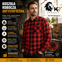 Koszula robocza antystatyczna 190 g/m² Czerwono-Czarna