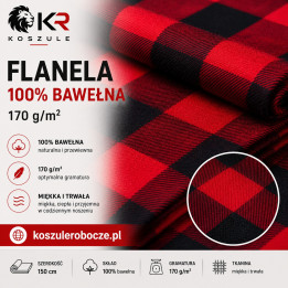Flanela 100% bawełna 170 g/m² czerwono-czarna