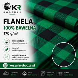 Flanela 100% bawełna 170 g/m² zielono-czarna | tkanina na metry