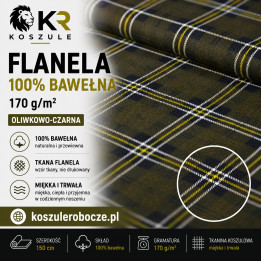 Flanela 100% bawełna 170 g/m² oliwkowa - tkanina na metry