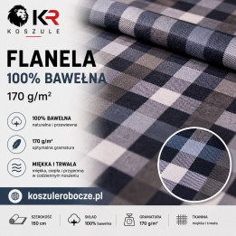 Flanela 100% bawełna 170 g/m² szara mała kratka– tkanina na metry