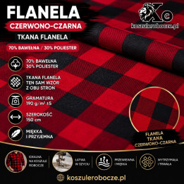Flanela elektrostatyczna czerwono-czarna 190 g/m² | 99% bawełna | KoszuleRobocze.pl