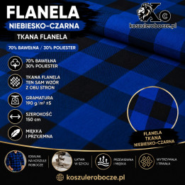 Flanela elektrostatyczna niebiesko-czarna 190 g/m² | 99% bawełna | KoszuleRobocze.pl