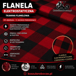 Flanela antystatyczna 190 g/m² czerwona | 99% bawełna