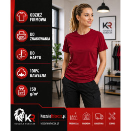 T-shirt bordowy 150 g/m² 100% bawełna