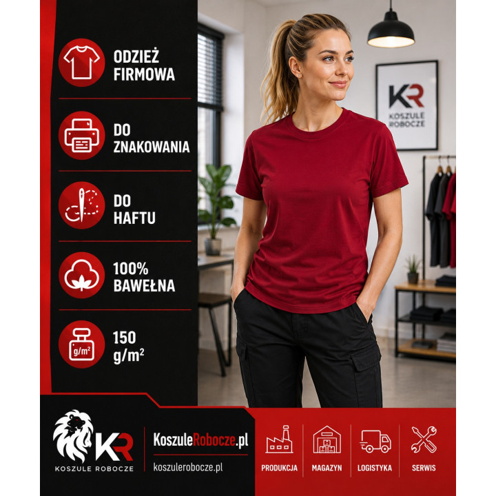 T-shirt bordowy 150 g/m² 100% bawełna
