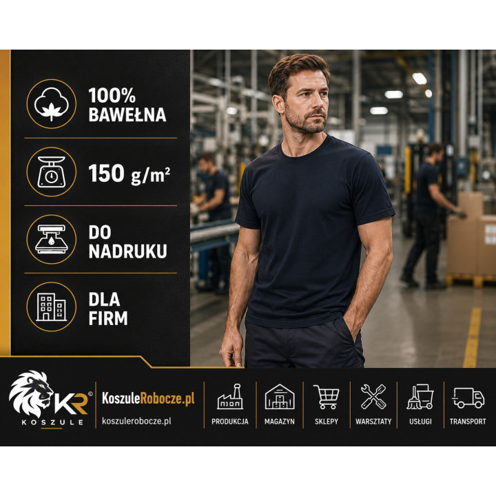 T-shirt granatowy 150 g/m² z bawełny