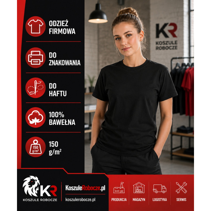 T-shirt czarny 150 g/m² – 100% bawełna