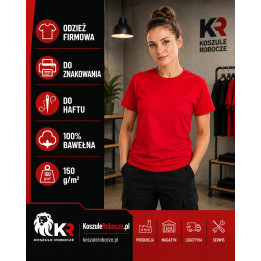 T-shirt czerwony 150 g/m², 100% bawełna
