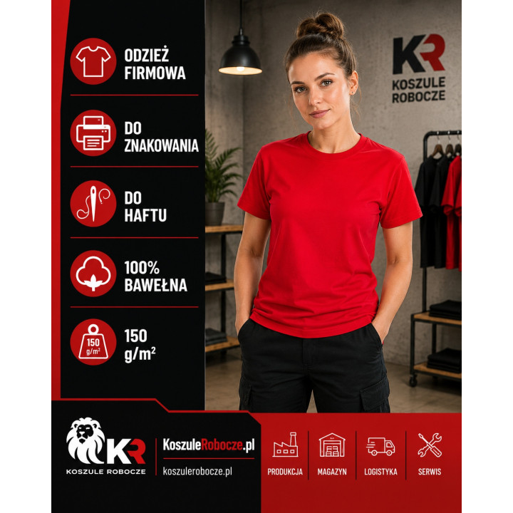 T-shirt czerwony 150 g/m², 100% bawełna
