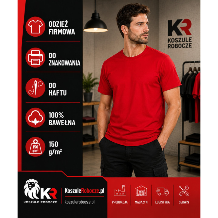 T-shirt czerwony 150 g/m², 100% bawełna