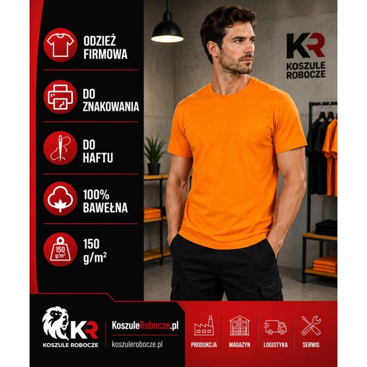 T-shirt pomarańczowy 150 g/m² z bawełny