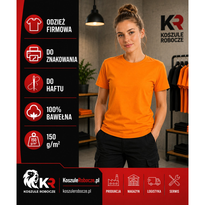 T-shirt pomarańczowy 150 g/m² z bawełny