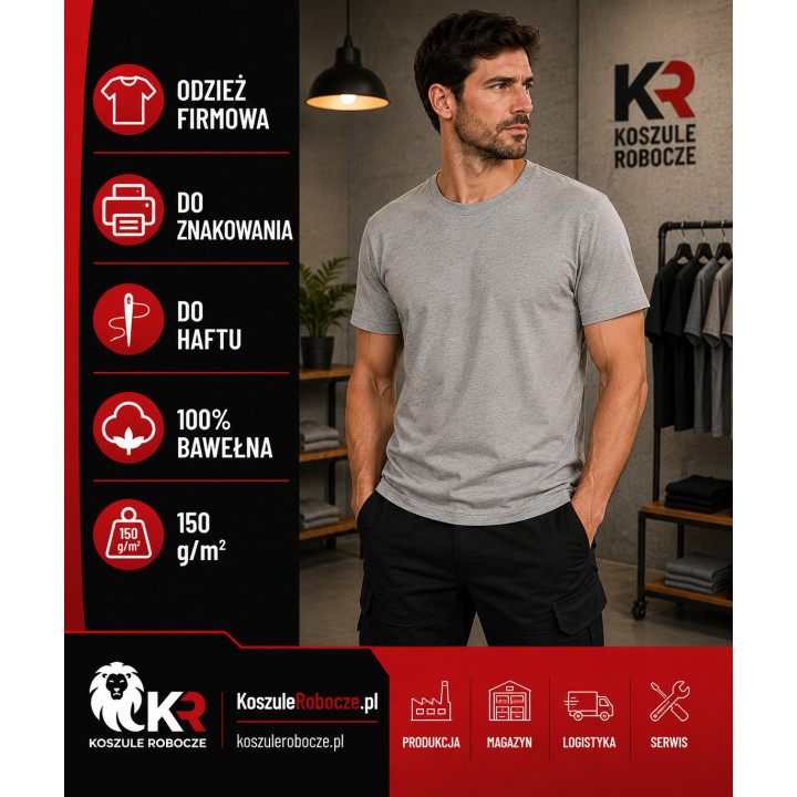 T-shirt szary 150 g/m² z 100% bawełny