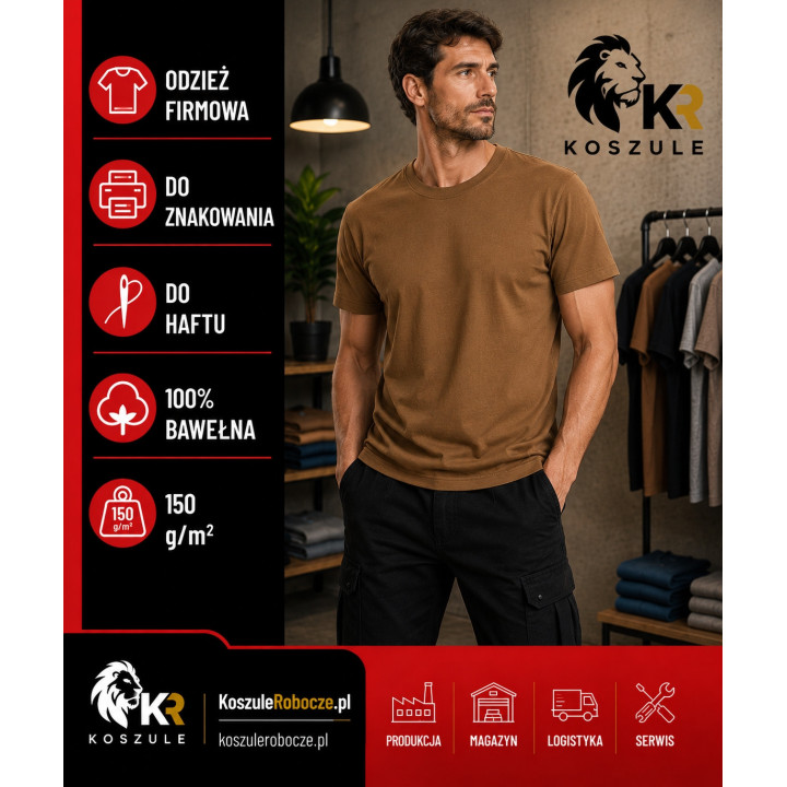 T-shirt khaki 150 g/m² z 100% bawełny