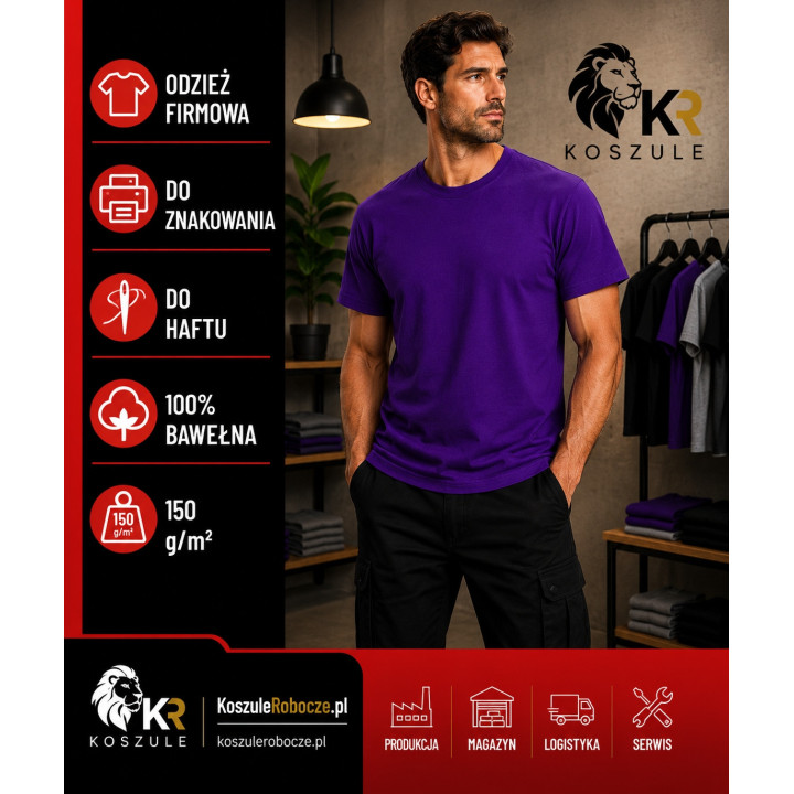 T-shirt fioletowy 150 g/m² z 100% bawełny