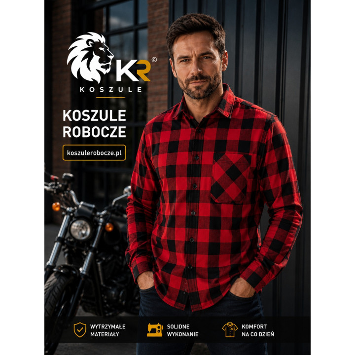 Koszula flanelowa czerwona robocza bawełniana 170 g/m²