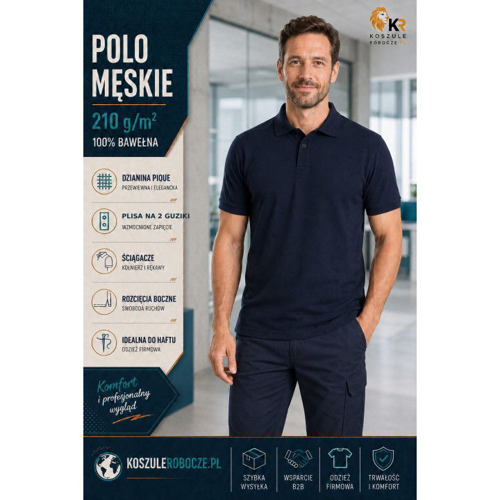 Koszulka polo męska granatowa 210 g/m² – 100% bawełna
