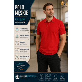 Koszulka polo męska czerwona 210 g/m² – 100% bawełna
