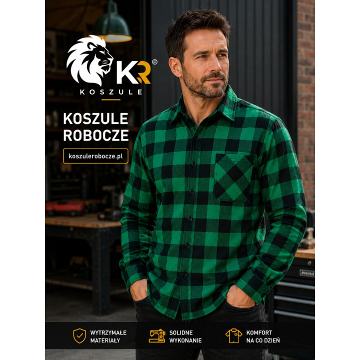Koszula flanelowa zielona robocza bawełniana 170 g/m²