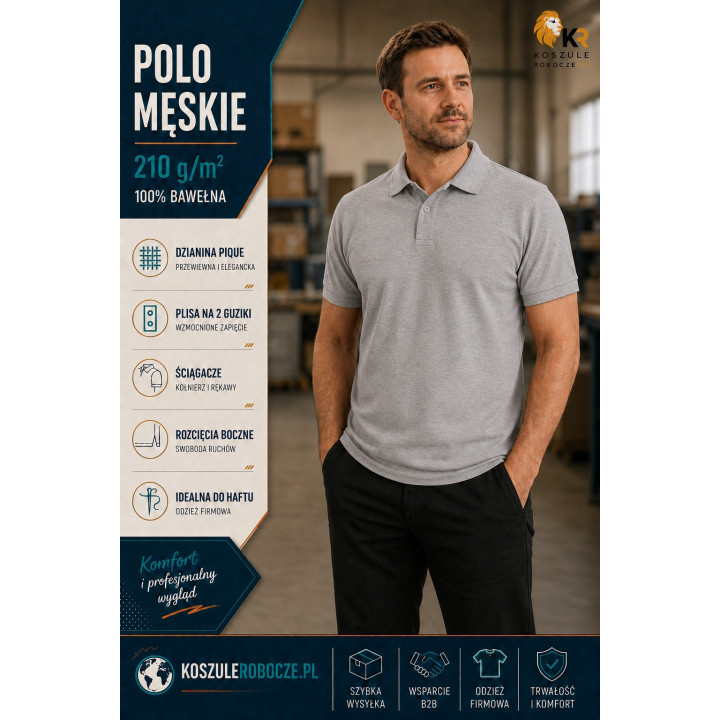 Koszulka polo męska szara 210 g/m² – 100% bawełna