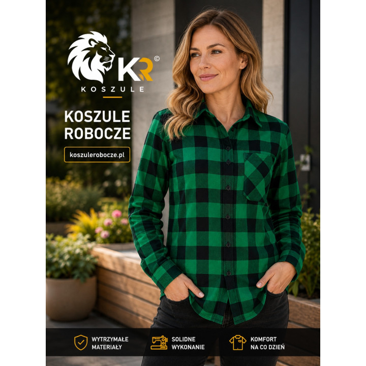 Koszula flanelowa zielona robocza bawełniana 170 g/m²