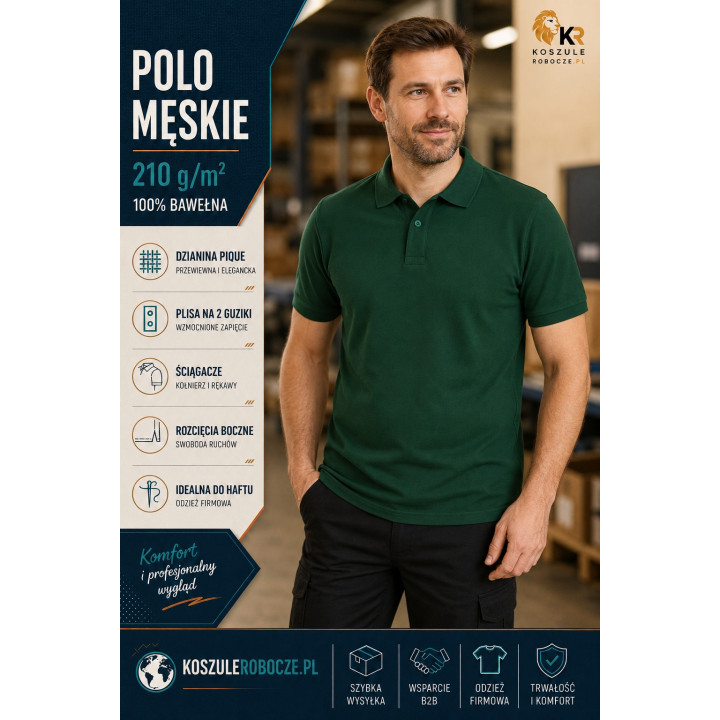 Koszulka polo męska zielony ciemny 210 g/m² – 100% bawełna