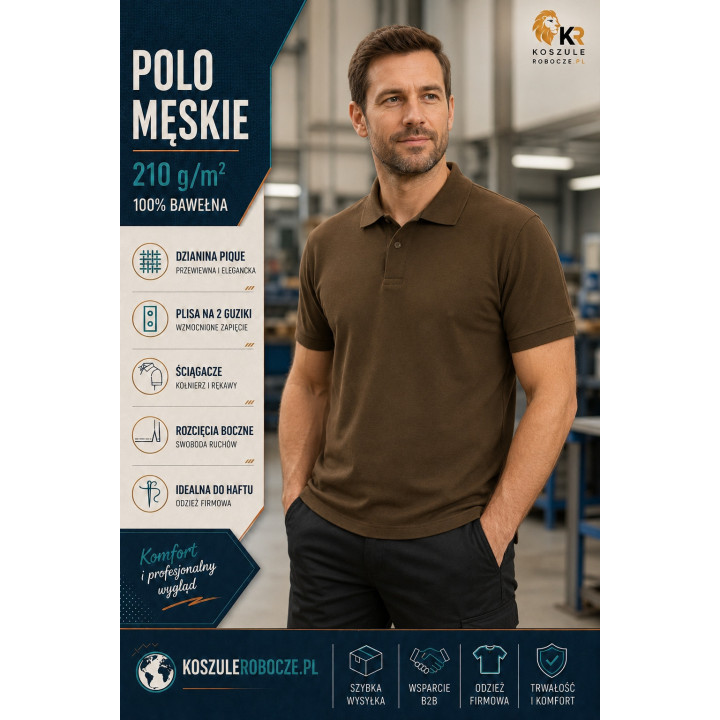 Koszulka polo męska khaki 210 g/m² – 100% bawełna