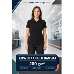 Koszulka polo damska czarna 200 g/m² – 100% bawełna