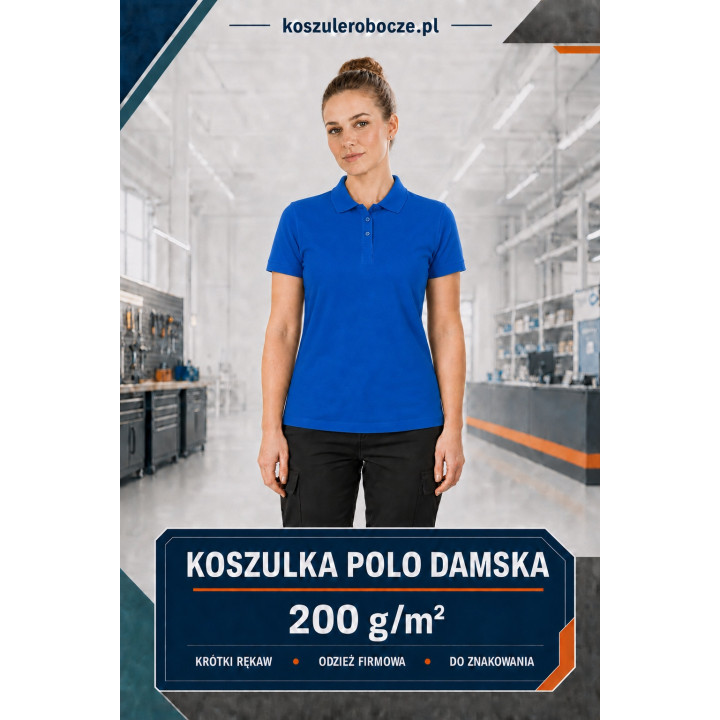 Koszulka polo damska niebieska 200 g/m² – 100% bawełna