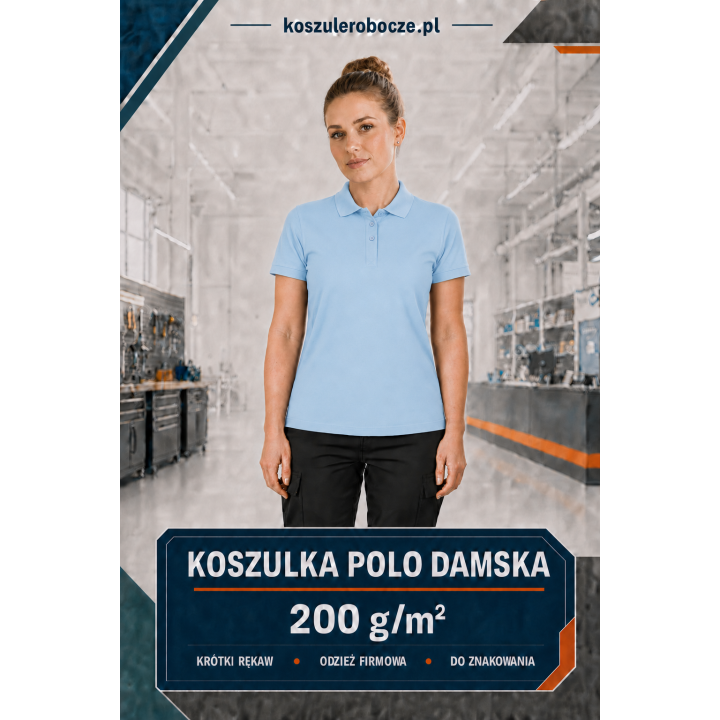 Koszulka polo damska Sky Blue 200 g/m² – 100% bawełna