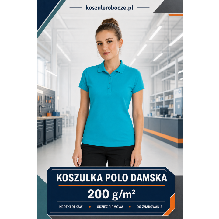 Koszulka polo damska Turkusowa 200 g/m² – 100% bawełna