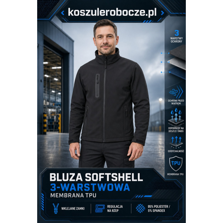 Bluza softshell 3-warstwowa z membraną TPU | KoszuleRobocze.pl