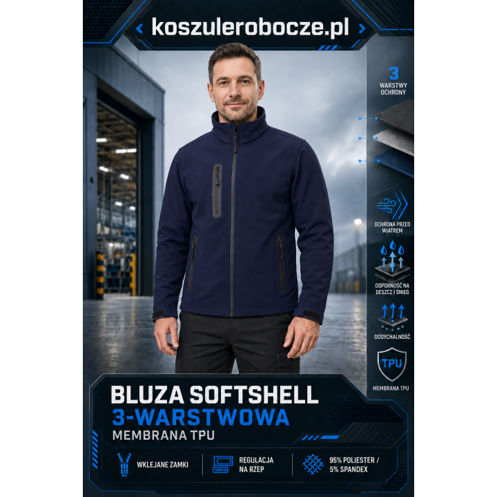 Bluza softshell 3-warstwowa z membraną TPU | KoszuleRobocze.pl