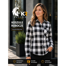 Koszula robocza biało czarna flanelowa bawełniana 170 g/m²
