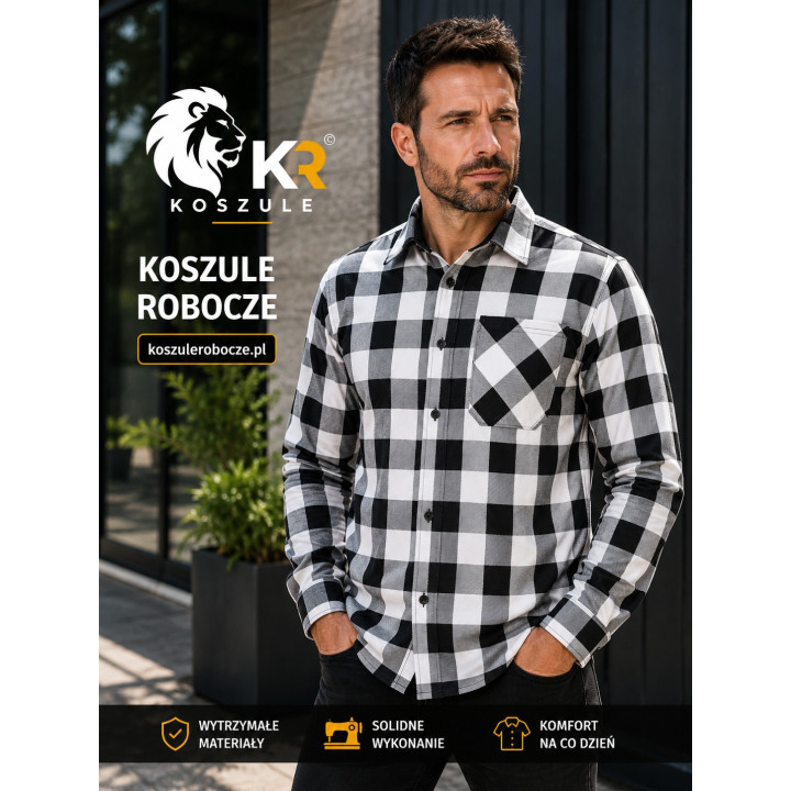 Koszula robocza biało czarna flanelowa bawełniana 170 g/m²