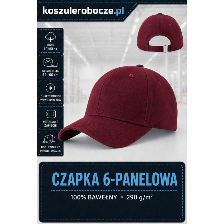 Czapka 6-panelowa bawełniana 290 g/m² | KoszuleRobocze.pl