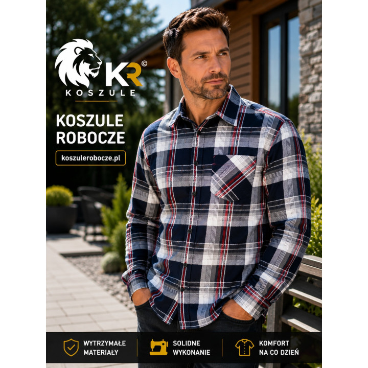 Koszula flanelowa bawełniana 170 g/m² biało czarna do pracy