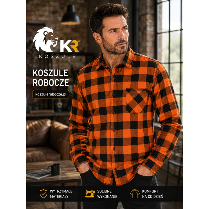 Koszula flanelowa pomarańczowo-czarna 170 g/m² do pracy