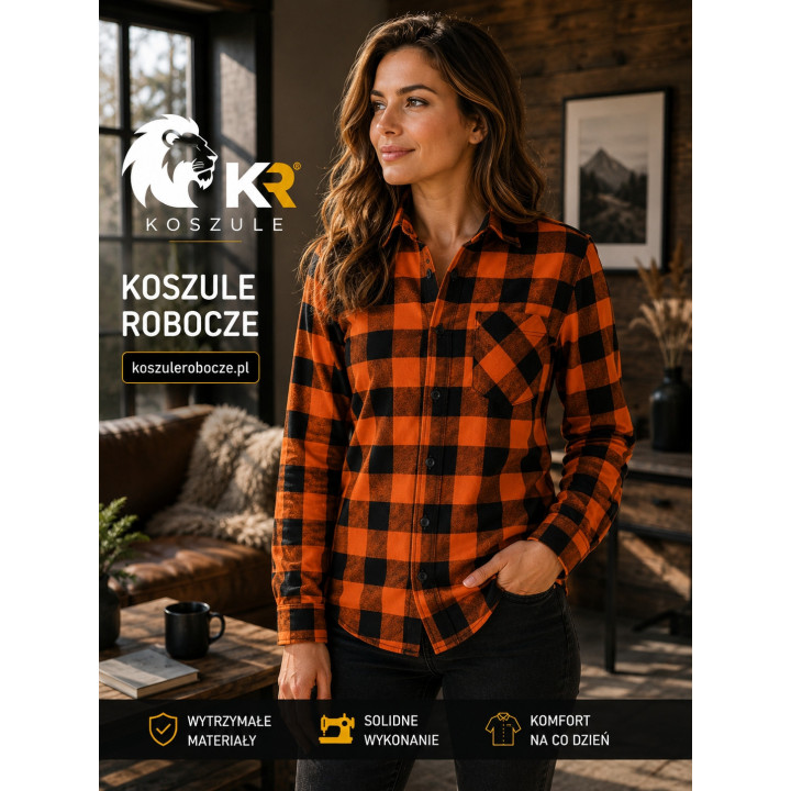 Koszula flanelowa pomarańczowo-czarna 170 g/m² do pracy