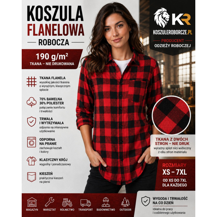 Koszula flanelowa robocza do prania przemysłowego 190 g/m²