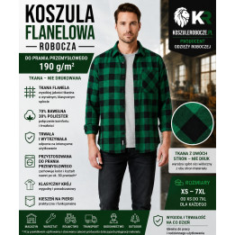 Koszula flanelowa robocza do prania przemysłowego 190 g/m² | 70% bawełna 30% poliester