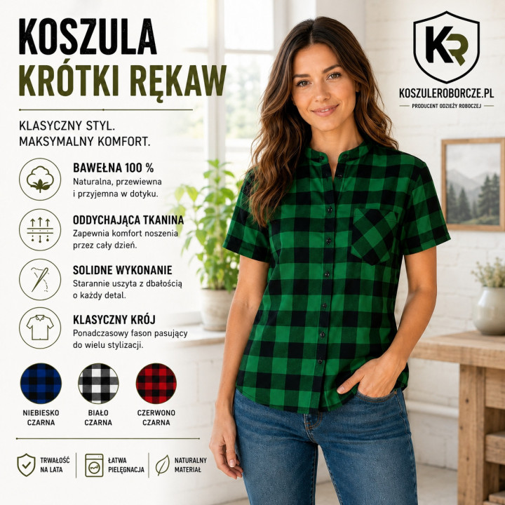 Koszula flanelowa z krótkim rękawem 100% bawełna 170 g/m²