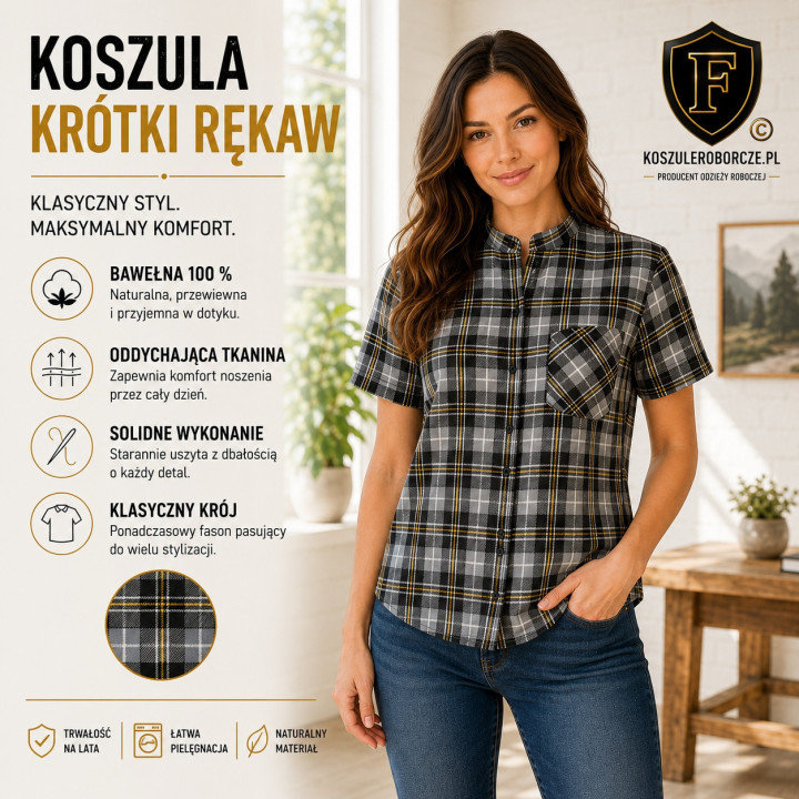 Koszula flanelowa z krótkim rękawem 100% bawełna 170 g/m²